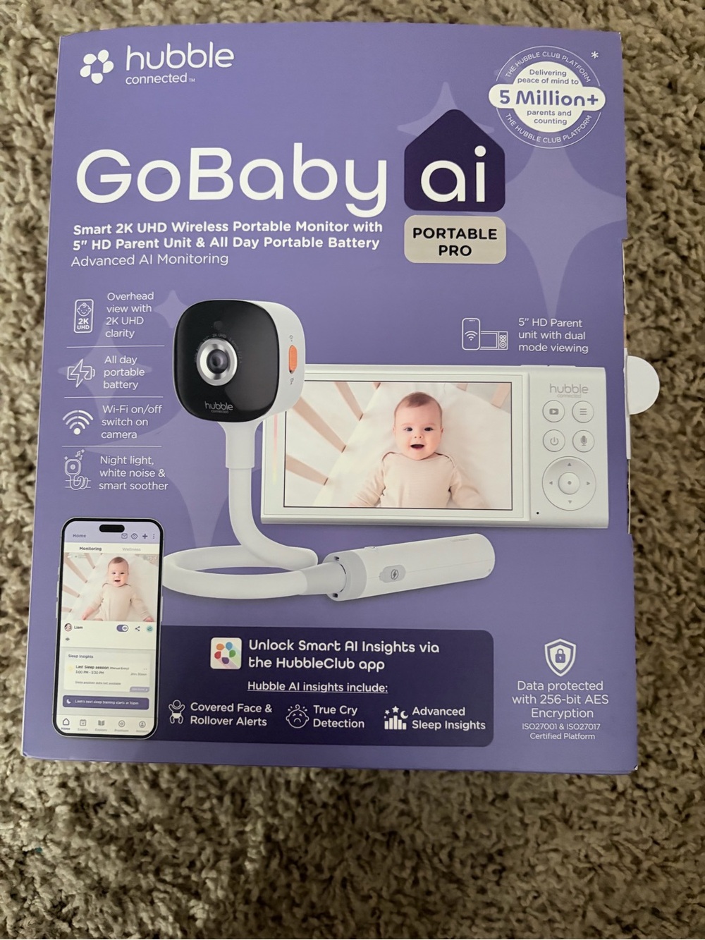 GoBaby AI Portable Pro 2K UHD Baby Monitor - White